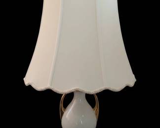 Vintage Ceramic Table Lamp with Scalloped Shade
