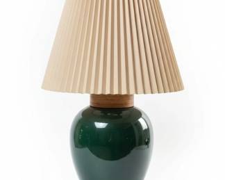 Vintage Dark Green Ceramic Hollywood Regency Ginger Jar Table Lamp