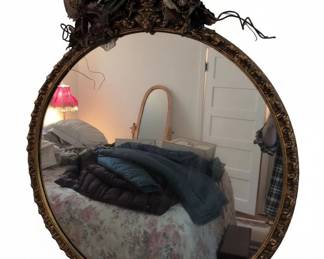 Ornate Gilt Oval Mirror with Floral Appliqu and Crest