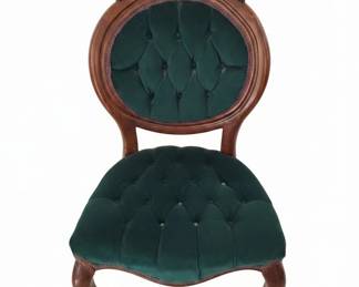 Victorian Style Tufted Armchair with Mahogany Side Table and Brass Urn Lamp third image