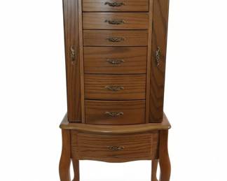 Vintage Powell Woodland Oak Jewelry Armoire with Cabriole Legs