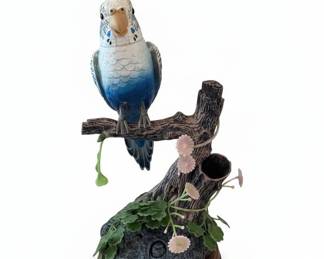 Porcelain Blue Parakeet Figurine on Branch