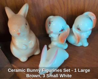 Ceramic Bunny Figurines Set Large Brown, Small White