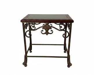 Ornate Metal Plant Stand with Faux Marble Top