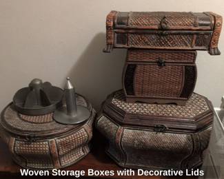 Woven Storage Boxes with Decorative Lids