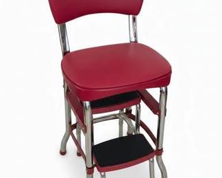 Vintage COSCO Red Vinyl Kitchen Step Stool Chair