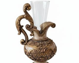 Ornate Gilded Pitcher Vase with Glass Insert