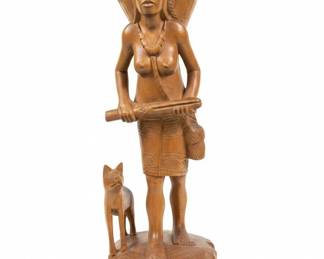 Vintage Hand Carved Wood Igorot Woman with Cat and Snake