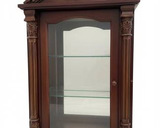 Vintage Carved Mahogany Curio Cabinet with Pediment Top