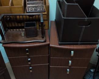 Dark Brown Faux Leather Desk Organizer Set with Matching File Holders