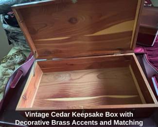Vintage Cedar Keepsake Box with Decorative Brass Accents and Matching Tray third image