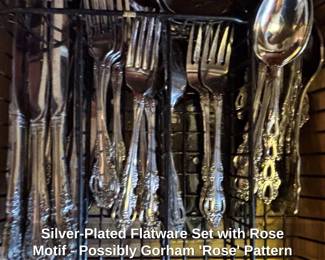 SilverPlated Flatware Set with Rose Motif Possibly Gorham Rose Pattern third image