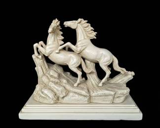 Pair of Rearing Horses Sculpture by A. Santini