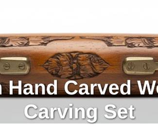 Antique Indian Hand Carved Wood and Brass Carving Set
