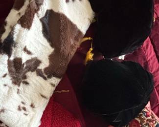 Faux Fur Cow Print Throw Blanket and Velvet Poufs