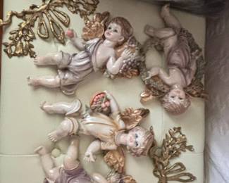 Simonetti Depose Cherubs and Grapes Wall Plaque Set