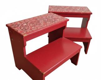 Red Bandana Step Stools Pair