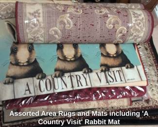 Assorted Area Rugs and Mats including A Country Visit Rabbit Mat