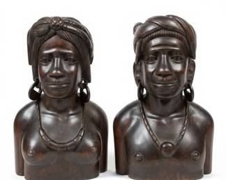 Pair of HandCarved Wooden Igorot Busts