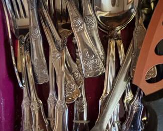 SilverPlated Flatware Set with Rose Motif Possibly Gorham Rose Pattern second image