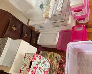 Assorted Plastic Storage Containers and Decorative Boxes