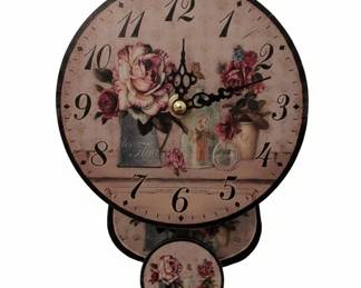 Shabby Chic Floral Pendulum Wall Clock