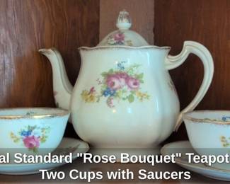 Royal Standard Rose Bouquet Teapot and Two Cups with Saucers