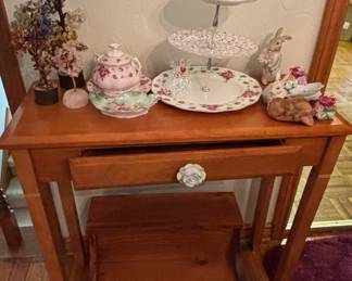 Vintage Wooden Console Table with Rose Drawer Pull
