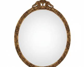 Vintage Ornate Gilt Oval Mirror with Rose and Scrollwork Detail