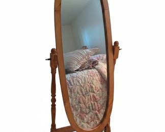 Oval Cheval Mirror with Natural Finish Wooden Stand