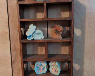 Vintage Wooden Cubby Wall Shelf with Easter Decorations