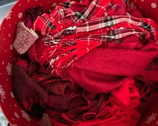 Collection of Red Plaid and Solid Scarves