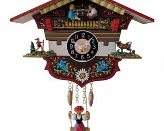 Miniature Black Forest Cuckoo Clock with Swinging Girl and Cow