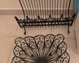 Vintage Wrought Iron Magazine Rack and Sunburst Bowl