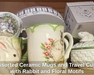 Assorted Ceramic Mugs and Travel Cups with Rabbit and Floral Motifs fourth image