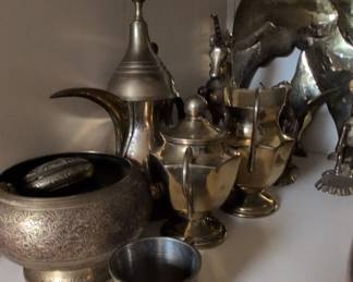 Vintage Brass Dallah Coffee Pot and Sugar Bowl Set