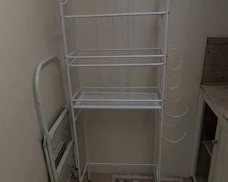 White Metal Bakers Rack with Hanging Hooks