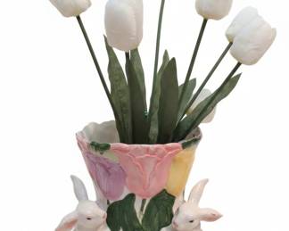 Vintage McCoy Pottery Tulip Vase with Bunnies