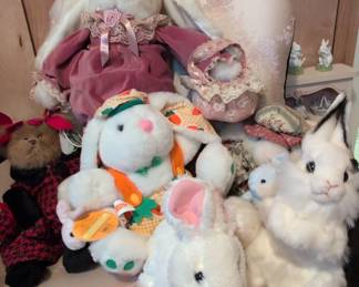 Collection of Vintage Plush Easter Bunnies and Teddy Bear