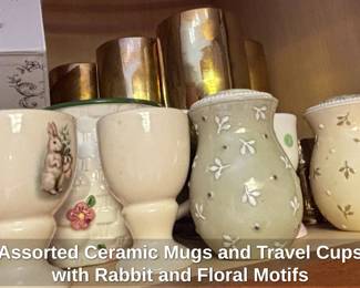 Assorted Ceramic Mugs and Travel Cups with Rabbit and Floral Motifs fifth image