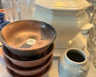German ceramic dessert bowls, Soup terrine, handmade vase.