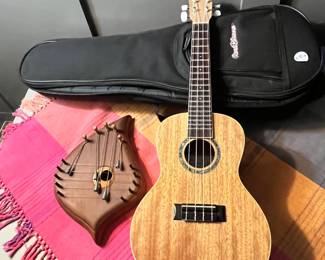 Ukulele with case, handcrafted door chime.