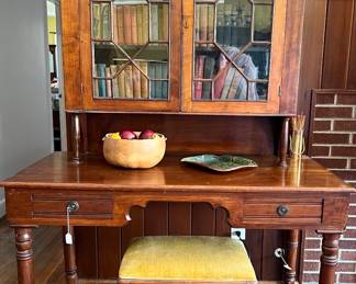 Antique desk with glass  pane doors