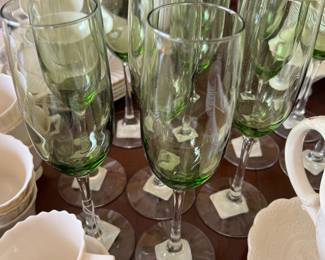 Beautiful green champagne flutes