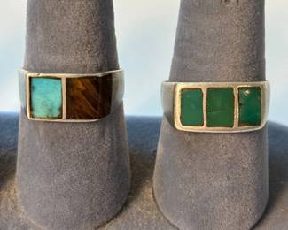 j Sterling Silver Green and Brown Stone Ring Set