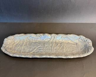 an Arthur Court Aluminum Serving Platter with Detailed African Safari Field Design