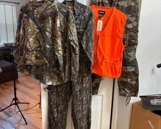 g Deer River Outdoor Camo Clothing Set with Orange Safety Vest and hat