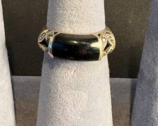 j Rectangle Black Onyx Stone Ring
