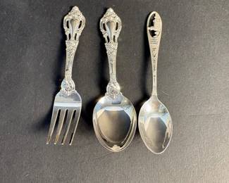 aa Sterling Silver Baby Utensils Set  Spoon  Fork Souvenir Spoon