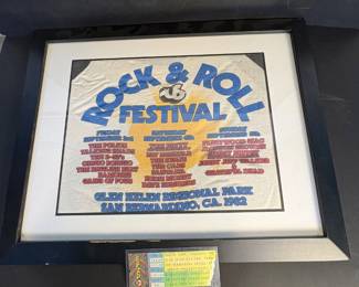 bb Framed 1982 Rock  Roll Festival TShirt with Original Ticket Stub